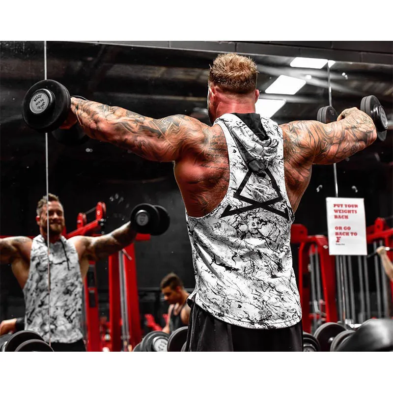 

Mens Bodybuilding Hooded Tank Tops Gyms Fitness Workout Sleeveless Hoodie Sweatshirt Male Fashion Casual Cotton Vest Sportswear