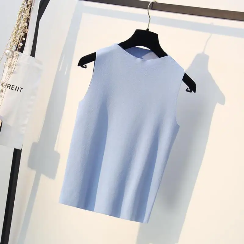 Thin Vest Women 2019 Summer New Solid Knitting Tank Tops Casual Ladies Pullovers Pink White Blue Sweaters Femme Pull Stretch | Женская