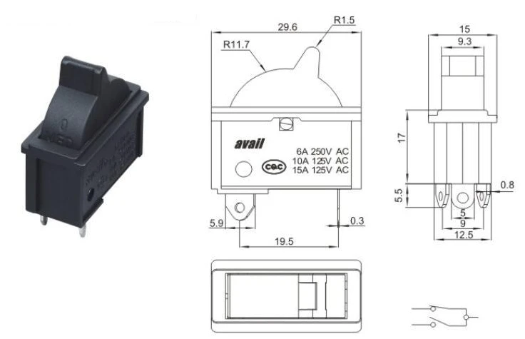 

1000 шт. парикмахер переключатель 125 В/15a 250 В/6a