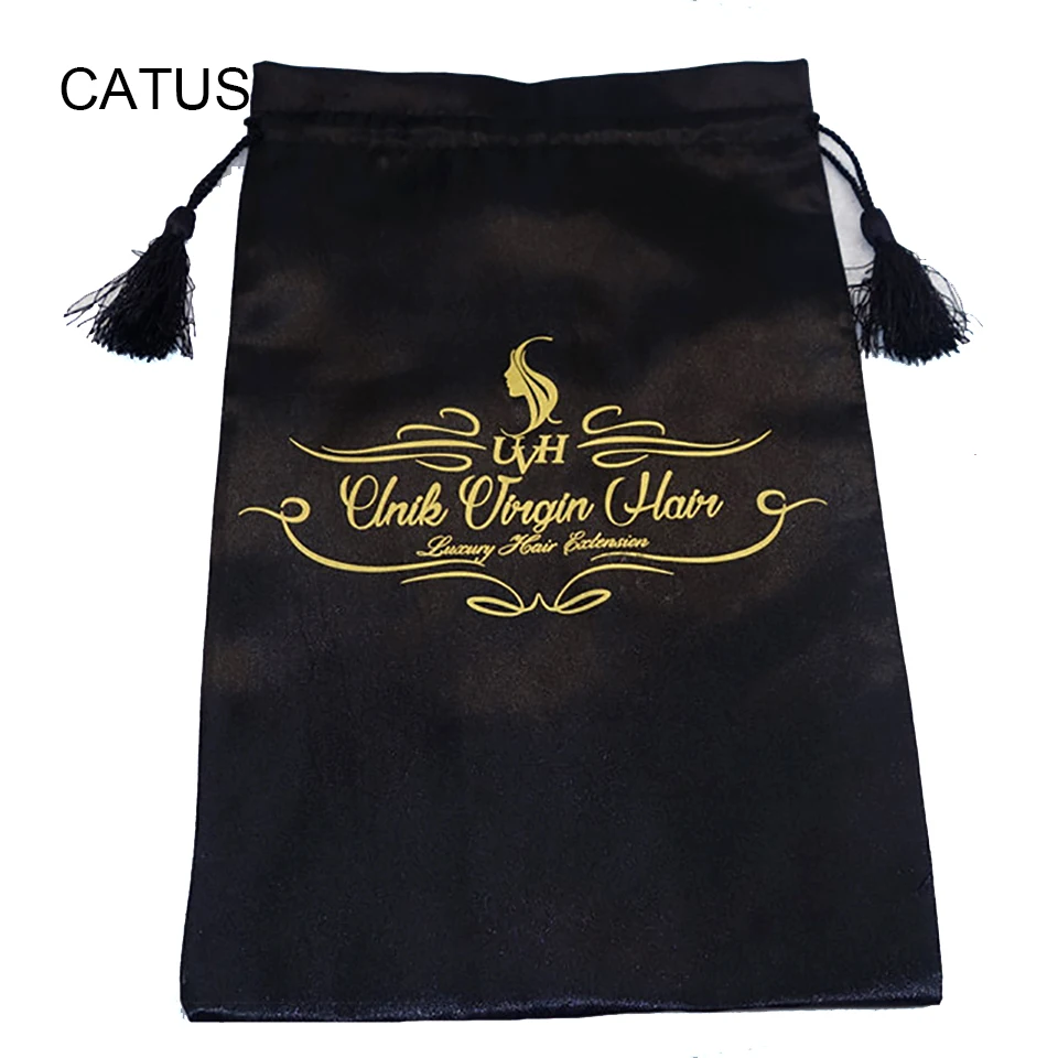 Пользовательский логотип 100% натуральный пучок волос атласная упаковочная сумка