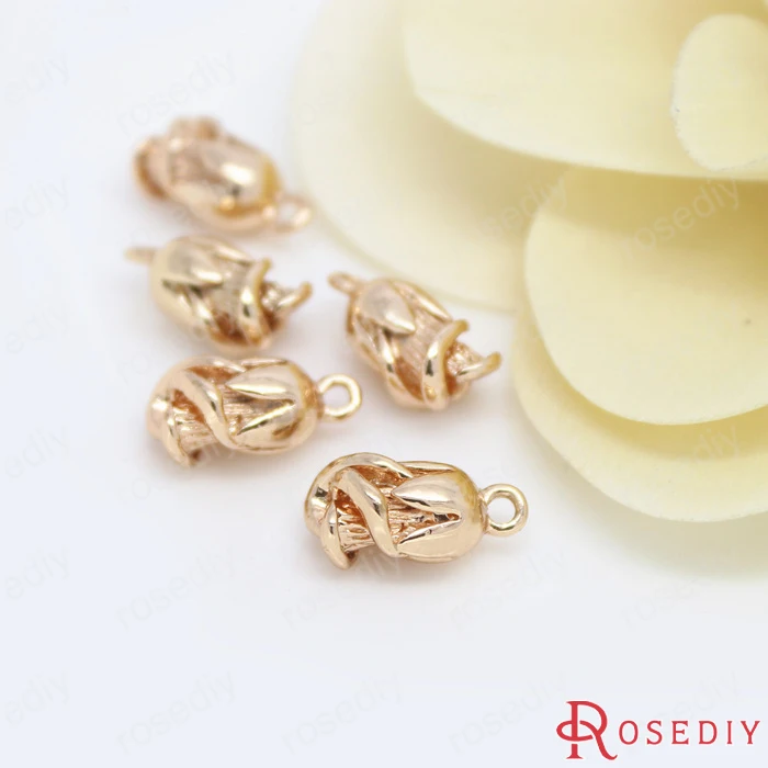 6PCS 6x13MM 24K Champagne Gold Color Plated Brass Rose Charms Pendants High Quality Diy Jewelry Accessories | Украшения и