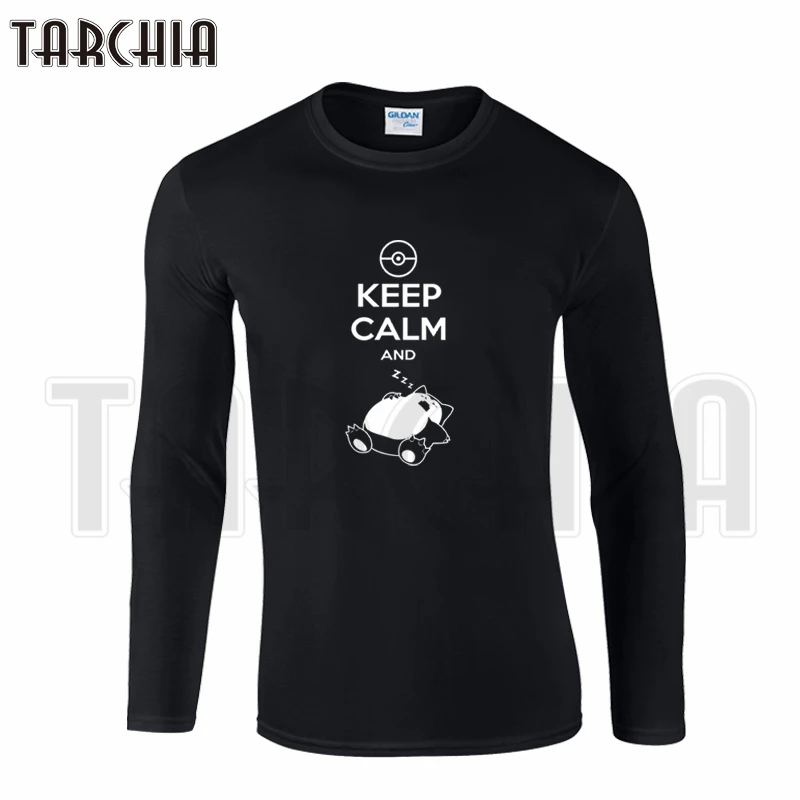 Мужская футболка TARCHIA с длинным рукавом модная тенниска из хлопка надпись Keep Calm