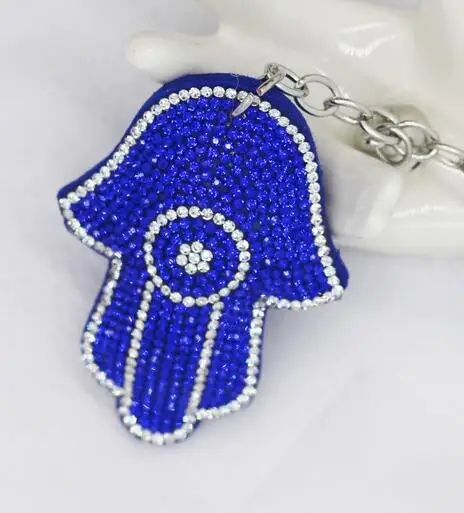 blue 13 цветов, опт, Посеребренная рука Хамса Фатима и стразы, подвески, пальмовый брелок, модные аксессуары для автомобильных ключей - Цвет: blue