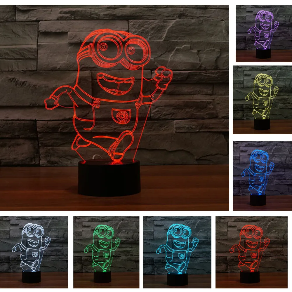 2017 3D Мультфильм Гадкий я Миньоны USB LED Лампы Взволнован Работает маленькие Желтые