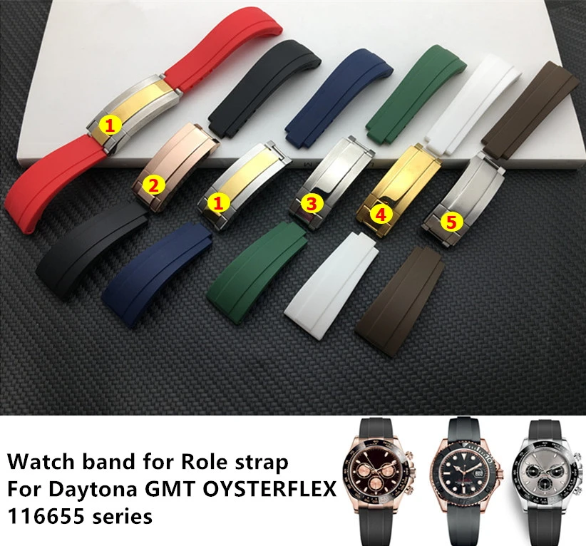 Ремешок силиконовый для часов 20 мм резиновый браслет наручных Submariner Daytona GMT OYSTERFLEX