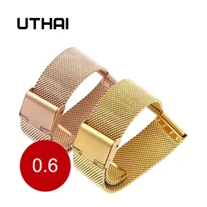 Универсальный ремешок Миланская петля UTHAI S02 0,6, сменный Браслет из нержавеющей стали серебристого цвета для наручных часов 20 мм 22 мм