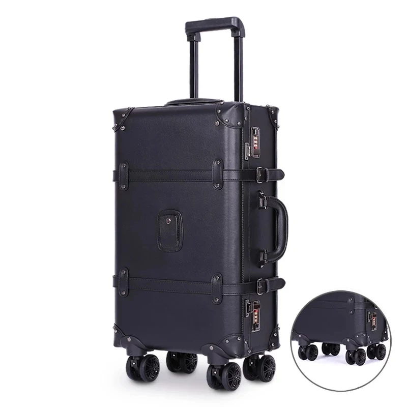24 inch with 4 wheel GraspDream ретро чемодан на колёсиках, Спиннер, винтажный кожаный чемодан на колесиках, Женская дорожная сумка на колесиках, мужская сумка для багажа - Цвет: 24 inch with 4 wheel