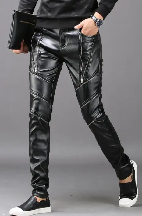 

Autumn winter motorcycle faux leather pants mens harem pants personality fashion pu trousers for men pantalon homme zipper