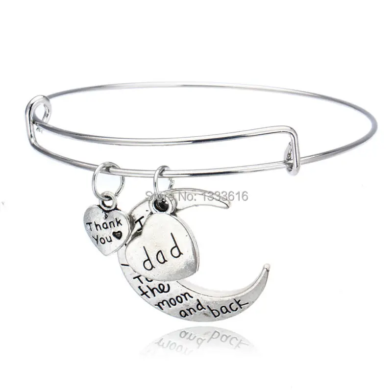 Браслет "Папа, люблю тебя до Луны и обратно" с сердечком для Дня благодарения, Дня рождения от семьи и подарков на День отца.