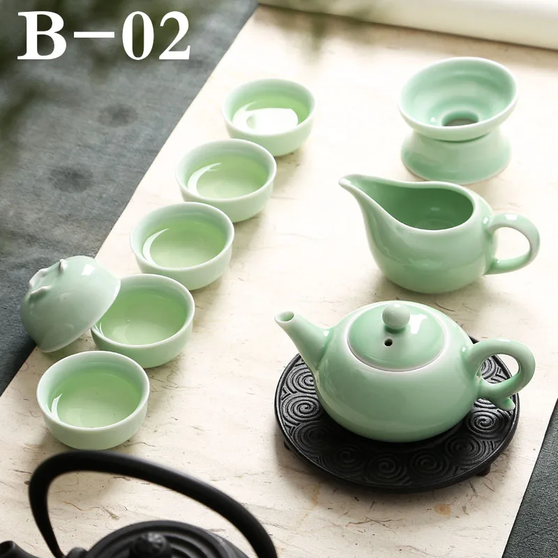 Китайский традиционный фарфоровый чайный сервиз Celadon Gong Fu керамический с синим