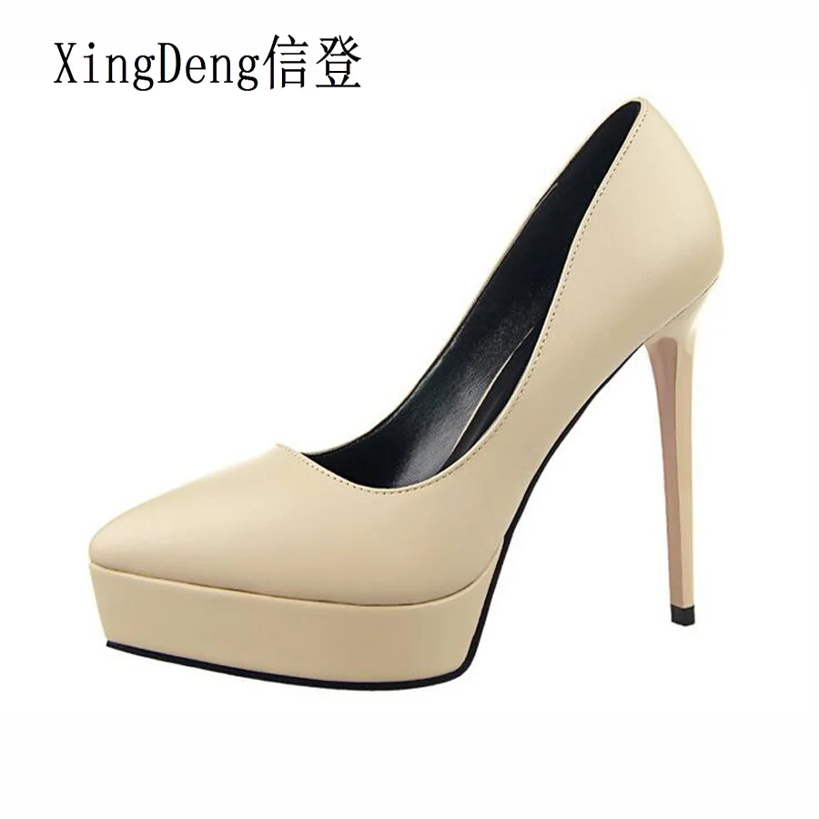 XingDeng/женские туфли лодочки из искусственной кожи на платформе и высоком каблуке