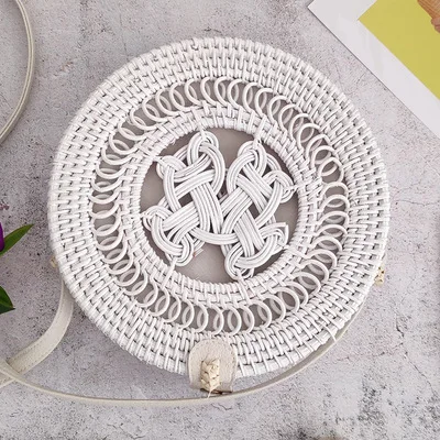 whitezhonggjie 18x8 см круглые пляжные сумки Женская дорожная плетеная Сумка из ротанга ручной работы тканая соломенная сумка через плечо круглая Богемская сумочка - Цвет: whitezhonggjie