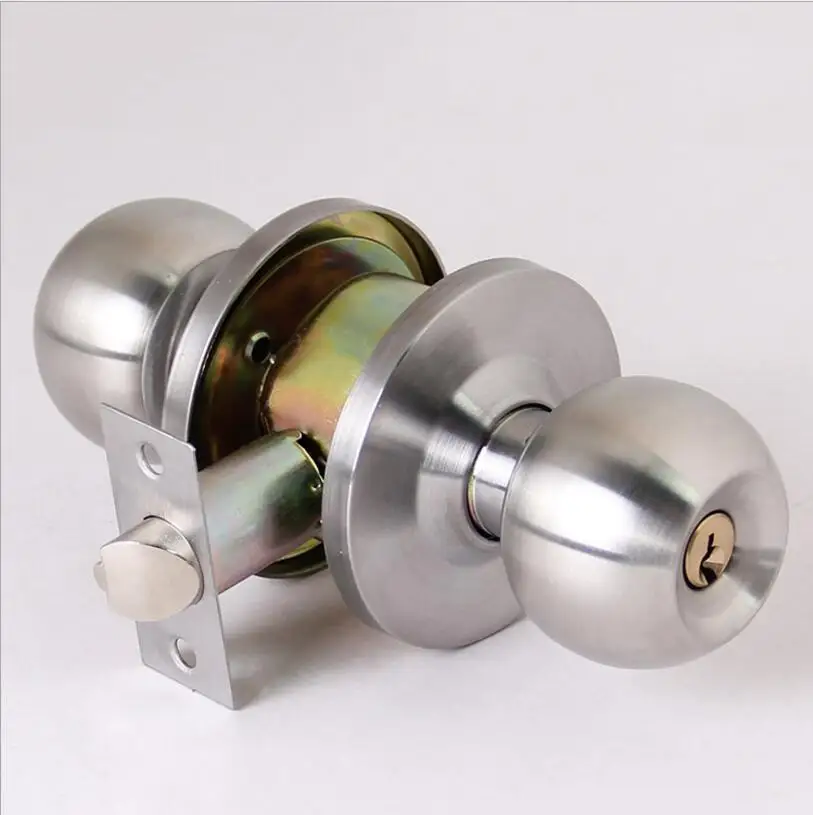 Stainless Steel Brushed Round Ball Privacy Door Knob Set Handle Lock W/ Key Bathroom Nickel Brushed DL3871