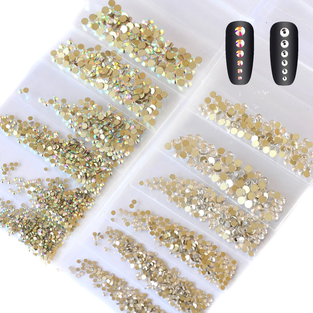 Yanruo 1440pcs Crystal Nail Rhinestones Mix Size SS3-SS10 Glitter Non Hotfix Flatback Manicure Nail Art Decorations Glass Beads