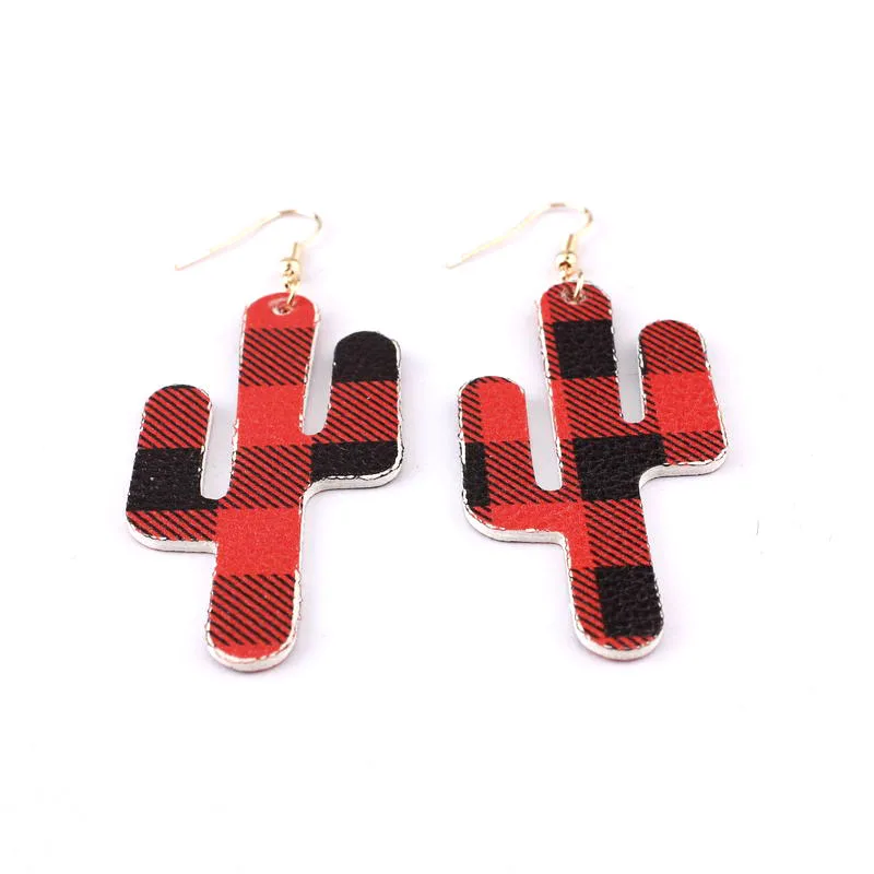 Cutout Cactus Jewelry Leather Dangle Drop Earrings for Women Stripes New | Украшения и аксессуары