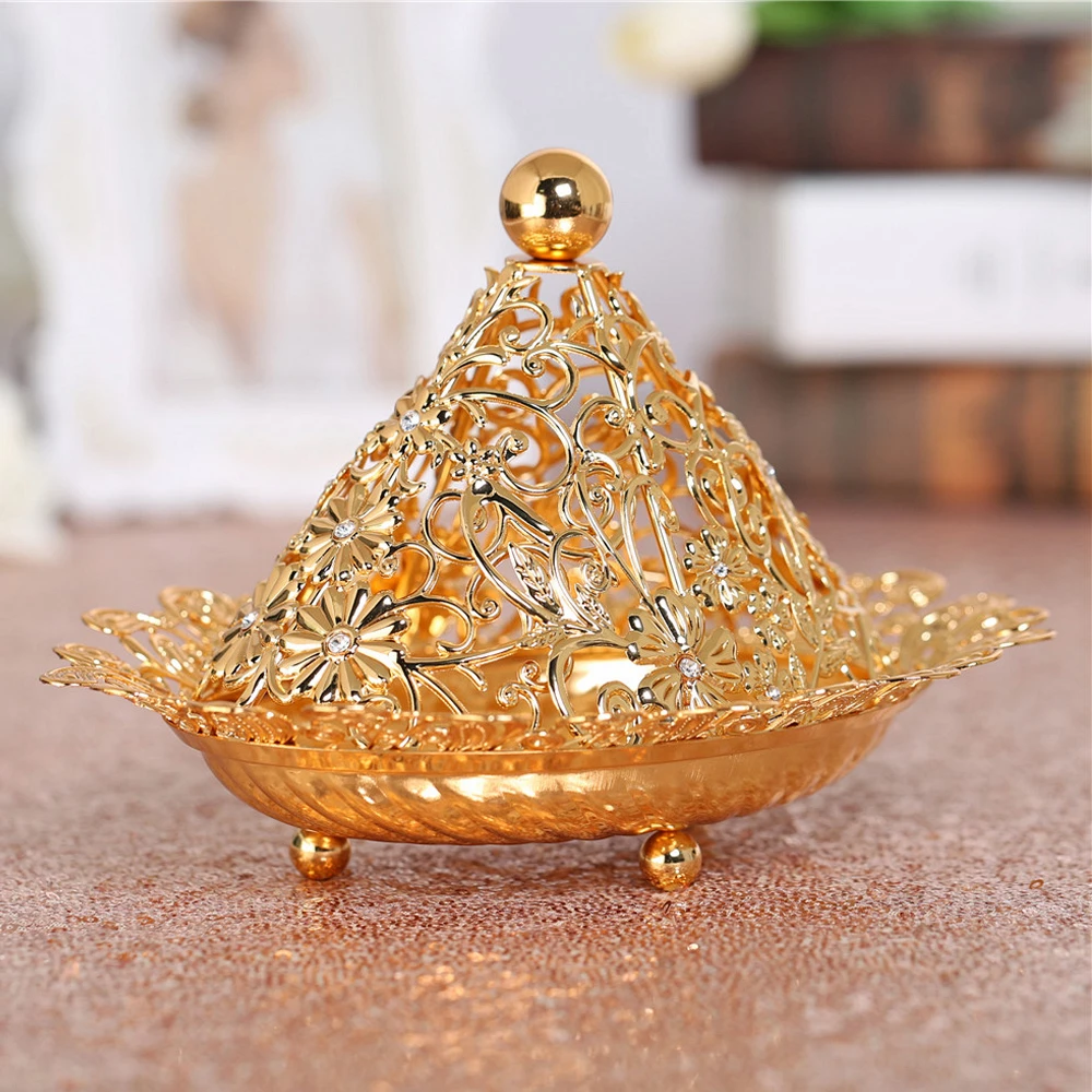 Роскошные металлическая коробка конфет десерт поле фрукты золотой цветок полые