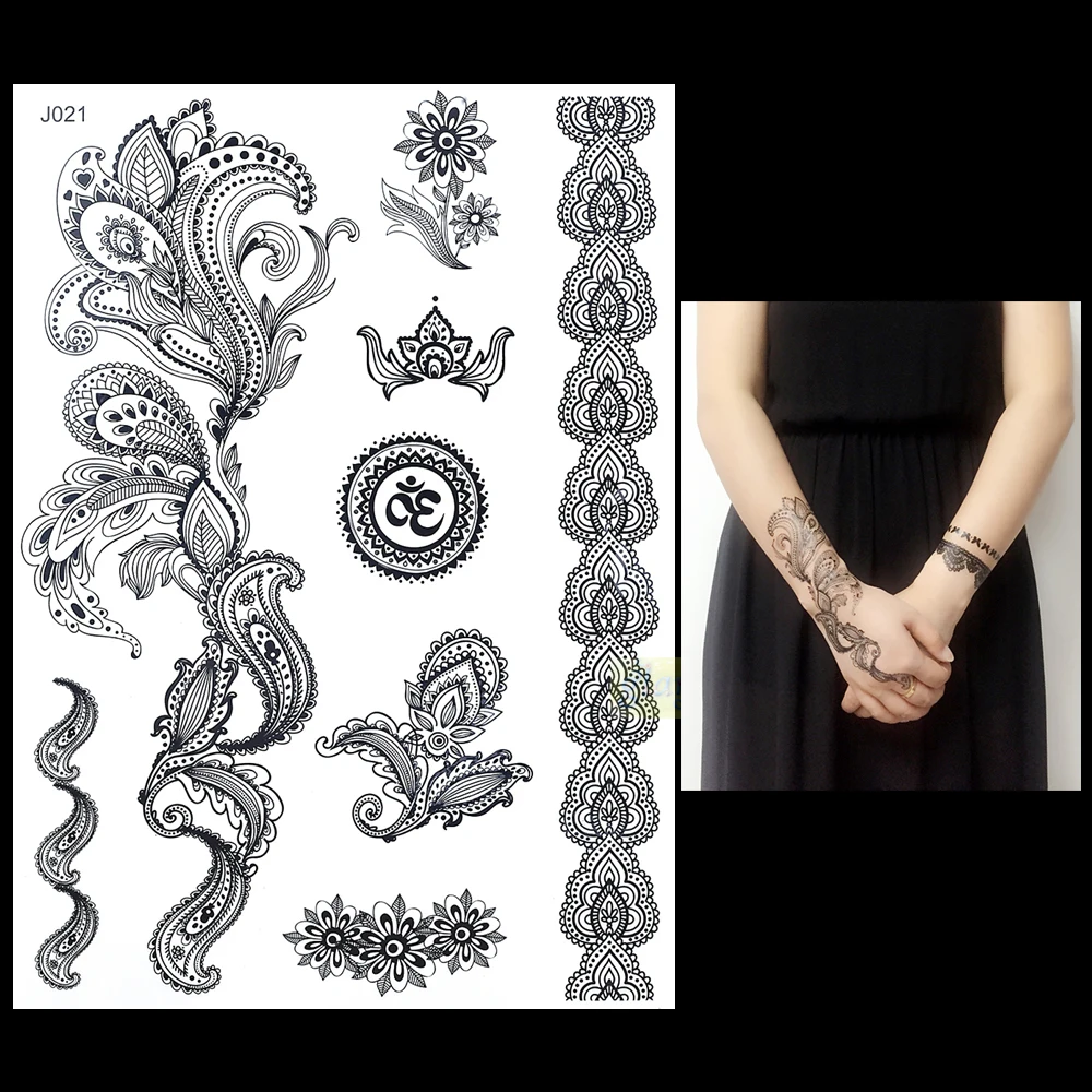 1 шт. Модная водостойкая тату-наклейка с черными чернилами хной Ювелирное