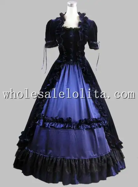 Хорошо сделано 2 штуки сине черный готический костюм Викторианского