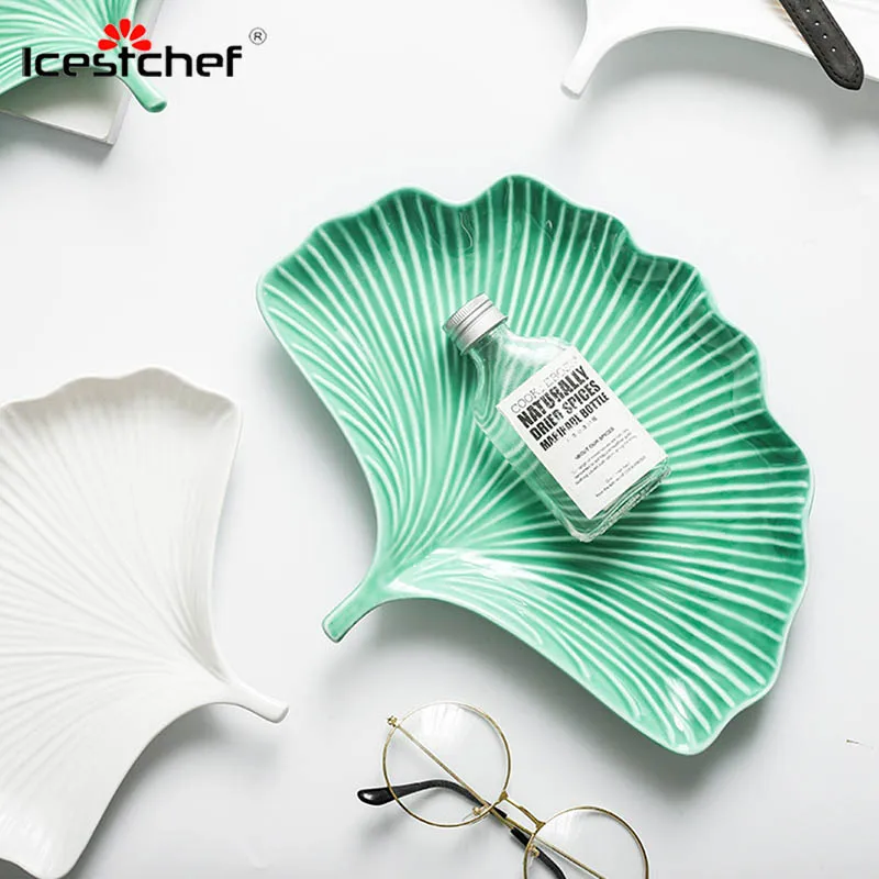 ICESTCHEF гинкго лист керамическая тарелка для десерта неправильная фарфоровая