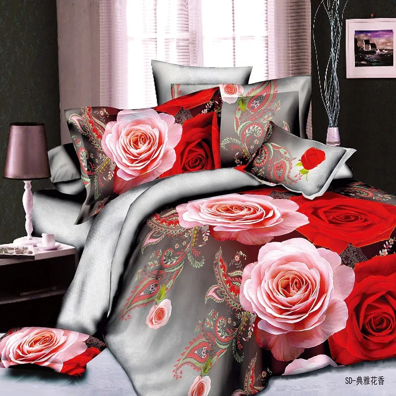 UNIKEA Home textiles новая Красная роза 3D хлопок Постельное бельё постельное белье