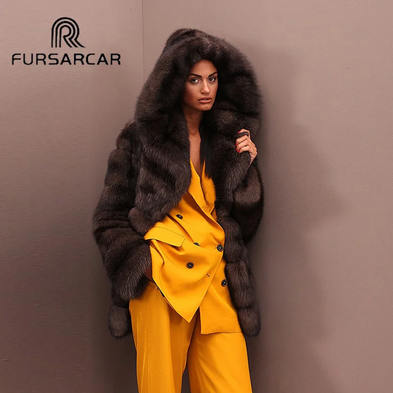 FURSARCAR Новый стиль Для женщин реального норки пальто Зимняя мода натуральная