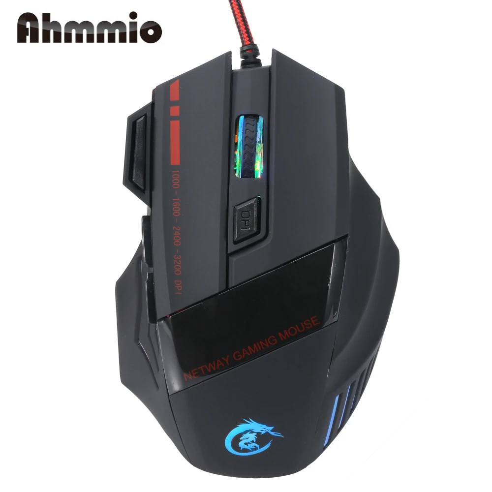 Ahmmio освещение проводной Мышь 2400 Точек на дюйм 6 кнопок Оптический игровой игры 7