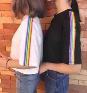 Уличная одежда радужных цветов в полоску женская футболка Повседневная летняя