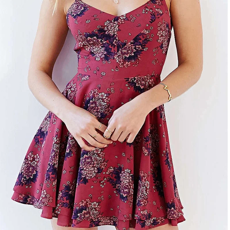 Пляжное летнее платье 2017 длиной выше колена плюс размер печати женское v-образным