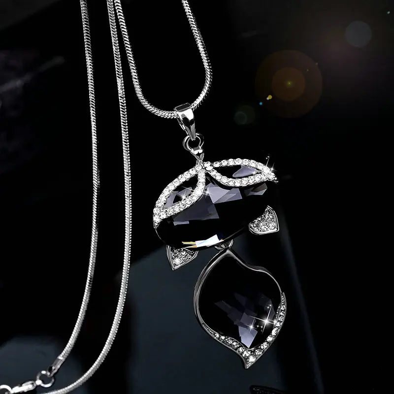 Ожерелье с подвеской в виде лисы кристаллами|fox pendant|sweater chainfox pendant necklace |