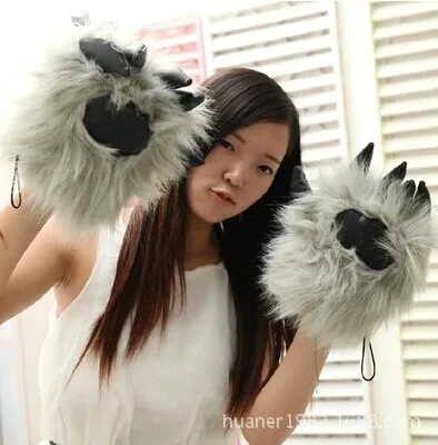 Перчатки с волками черный медведь коготь плюшевые игрушки теплые перчатки лапой