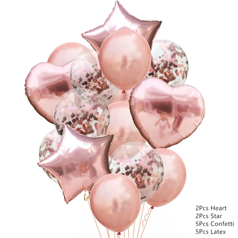 RoseGold C 14Pcs Свадебный фольгированный шар круглый конфетти баллон гелиевые шары в форме сердца День Рождения украшения для взрослых детей события вечерние балоны - Цвет: RoseGold C 14Pcs
