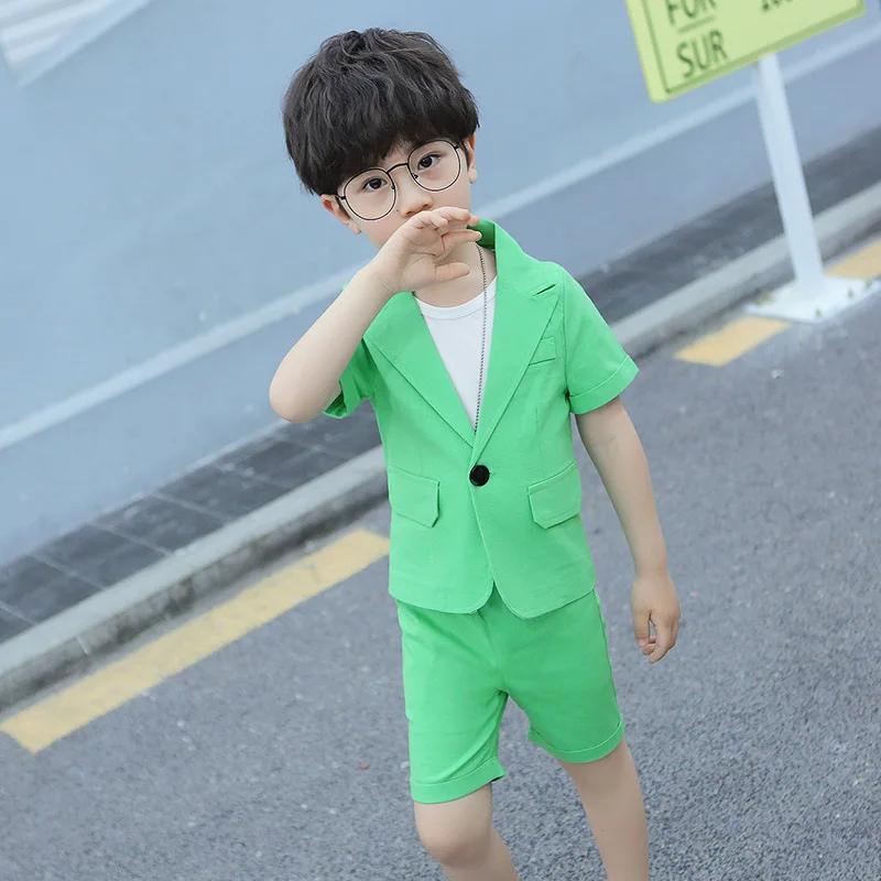 ActhInK 2019 New 2Pcs Boys Solid Suit Summer Linen Blazer Baby Wedding Cotton Clothing Set | Детская одежда и обувь