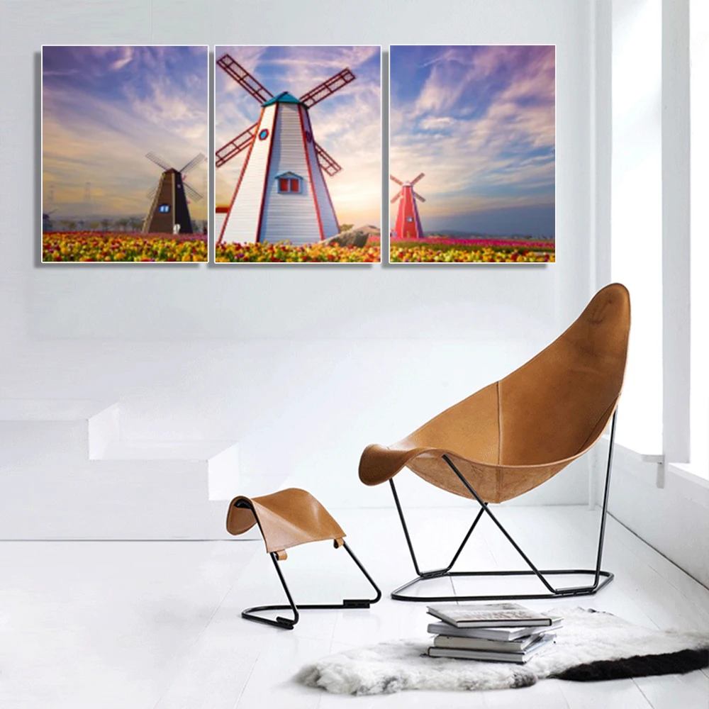 

Laeacco Canvas Painting Calligraphy wonderful Landscape Windmill Artwork Garden Poster and Prints Living Room Nordic Home Decor