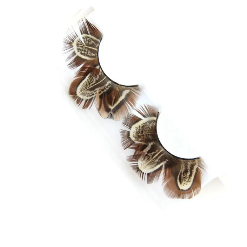 Накладные ресницы с цветными перьями маскарадное сценическое шоу Коричневый
