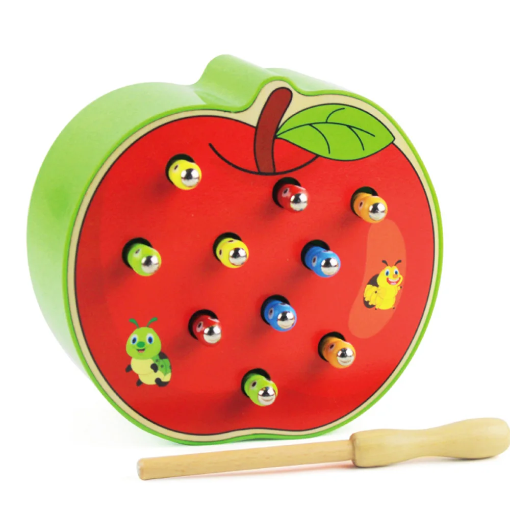 

Baby Montessori Wooden Toys 3D Puzzle Catch The Worm Game Baby Early Learning Teaching Aid Fruit Cognition Toys