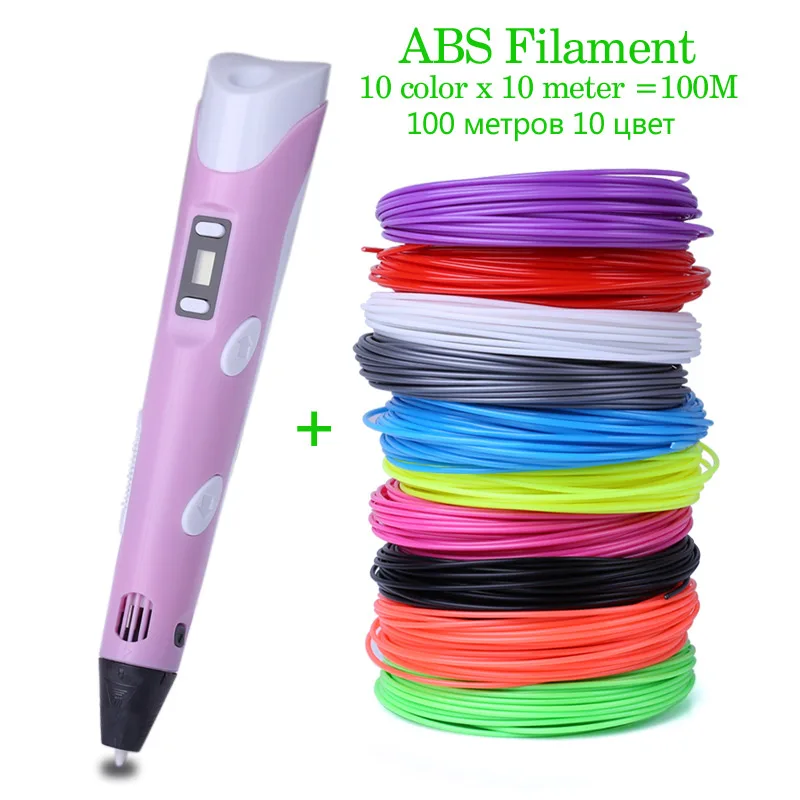 Pen With 100M ABS Оригинальная модель 3D ручка путем самостоятельного выбора между 3 D печать ручки для рисования с 100/200 метровое abs-волокно креативная игрушка; подарок для детей дизайном по оптовой цене - Цвет: Pen With 100M ABS
