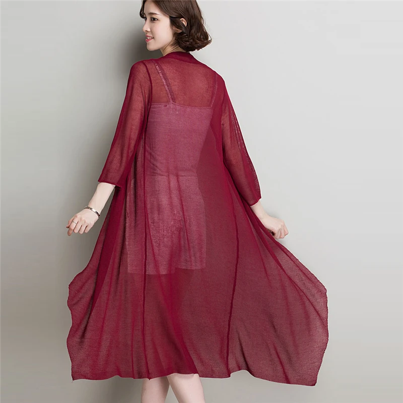 

2020 Spring Summer New Women ice knit Cardigan Korean Solid color Loose seven-point sleeve Long Coat air-conditioning Top W072