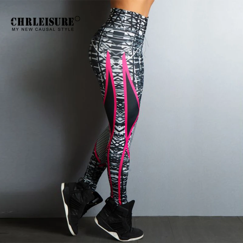 CHRLEISURE полосатые печатные спортивные колготки женские леггинсы для спортзала