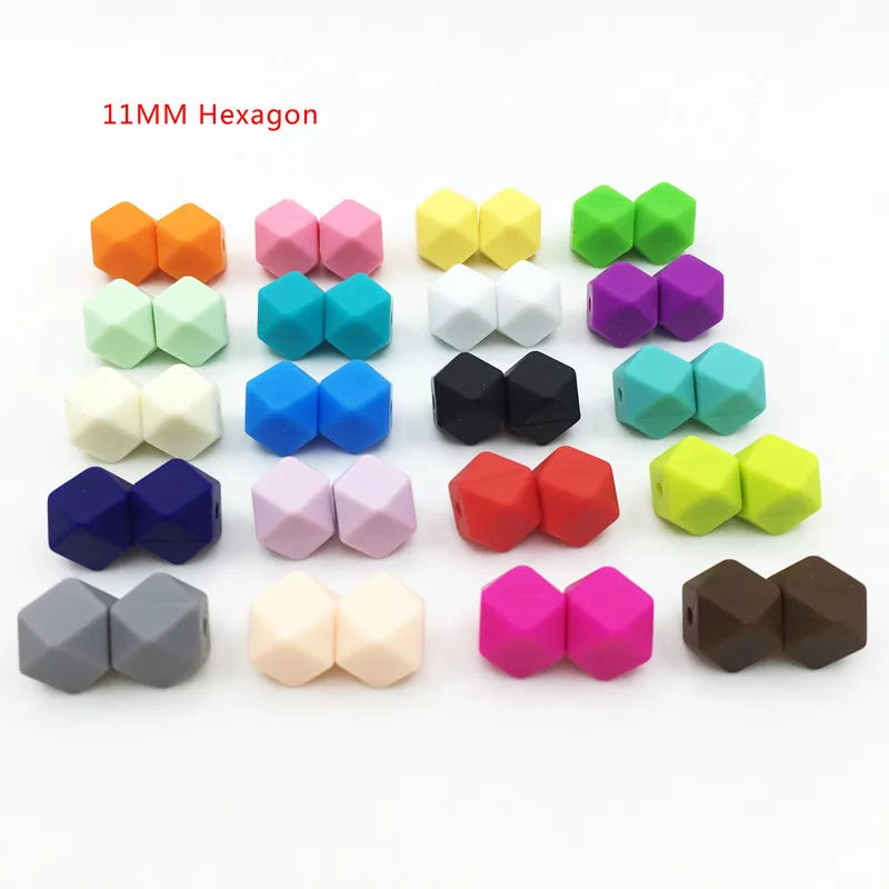 11hexagon 20 colors 30 шт Силиконовые 11 мм/13 мм/17 мм шестигранные бусины для прорезывания зубов мини-бусы для ребенка жевательный Прорезыватель для кормления ожерелье ювелирные изделия DIY аксессуары - Цвет: 11hexagon 20 colors