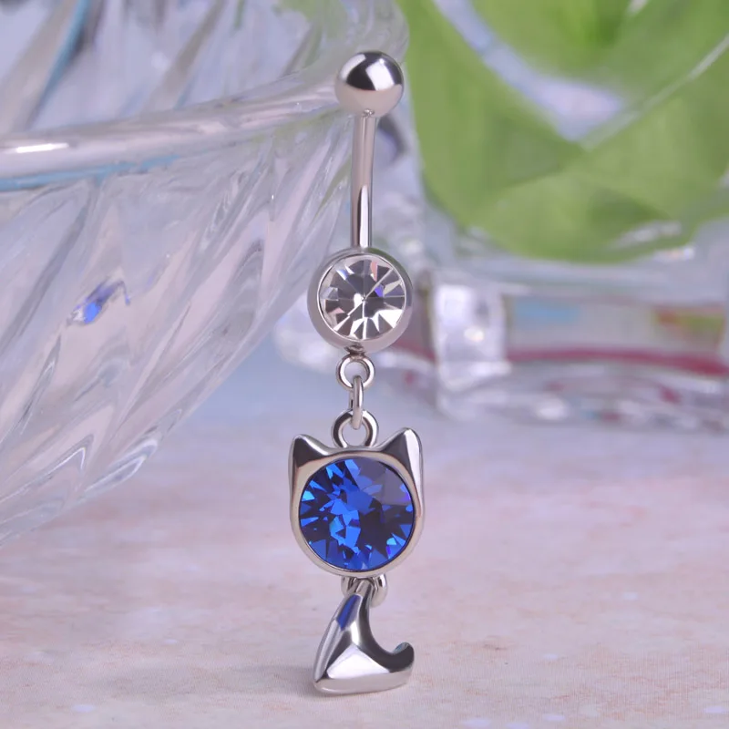 Кольцо для пирсинга пупка с маленьким котом серебряного цвета|piercing body jewelry|body