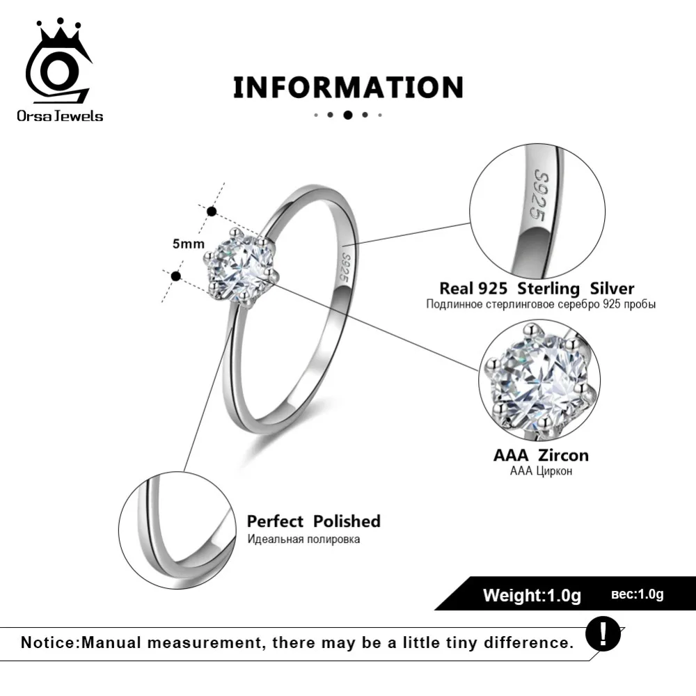 ORSA JEWELS 925 пробы Серебряное кольцо AAA кубический цирконий предложение для свадьбы обручальные кольца ювелирные изделия для женщин OSR116