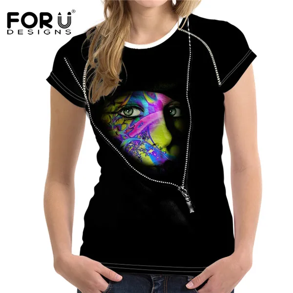 FORUDESIGNS/женская модная футболка с коротким рукавом, летняя футболка с 3D рисунком, с круглым вырезом, для фитнеса, для девушек, студенток, топы - Цвет: C0331BV