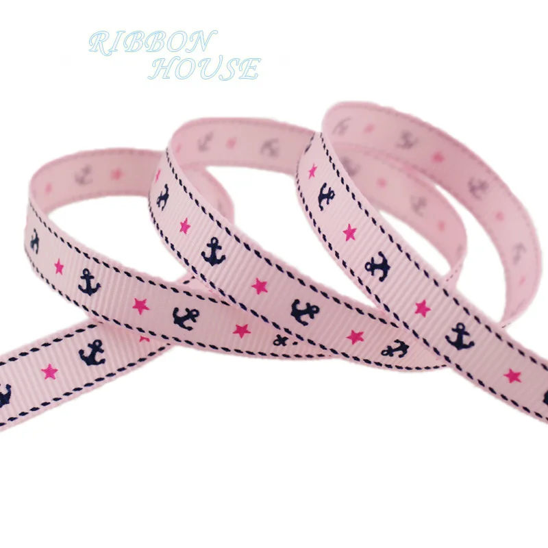 9 мм Печатная Grosgrain лента темно синяя морская якорь Серия 2 метра Подарочная