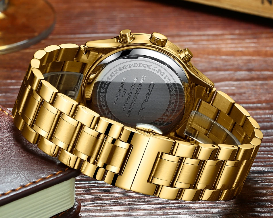 

CRRJU Chronograph Sports Watches Fashion Business Quartz Male Wristwatch Full Steel Gold Clock Hodinky Relogio Masculino