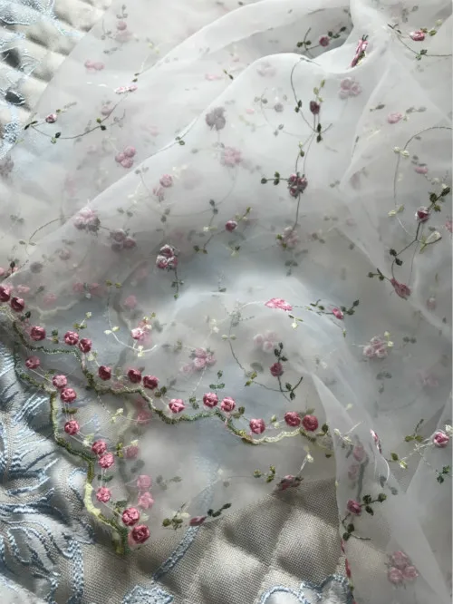 Pink Африканская кружевная ткань органза маленькая Роза Жаккардовая юбка diy ремесло свадебное платье французская Одежда Аксессуары 130 см - Цвет: Pink
