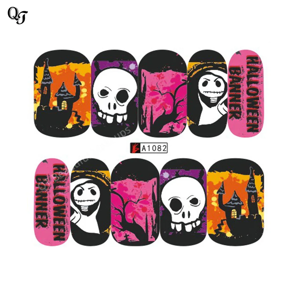 Кварты Красота Хэллоуин дизайн ногтей Наклейки переноса воды Стикеры Дизайн