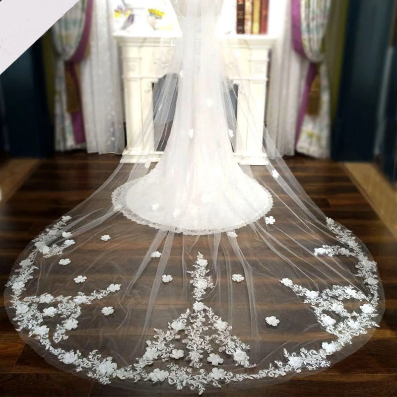 Свадебная фата длиной 3 метра милый венецианский аксессуар с 3D цветочной