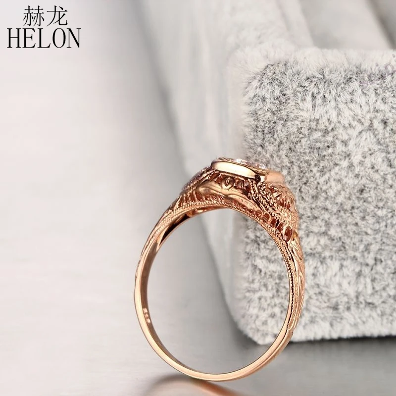 

HELON Solid 14k 585 Rose Gold Lab Grown Diamond Engagement Ring 0.3CT Vintage Classic Moissanites Wedding Jewelry For Women Gift