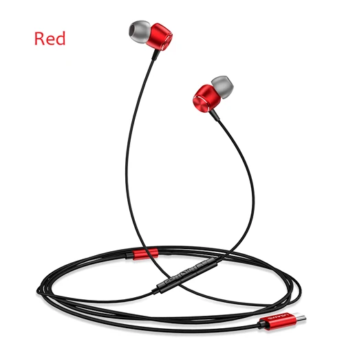 USAMS, EP-31, басы, наушники-вкладыши, type-C, металлические наушники, USB C, гарнитура, проводные, наушники, type c, для samsung, huawei, микрофон - Цвет: Red
