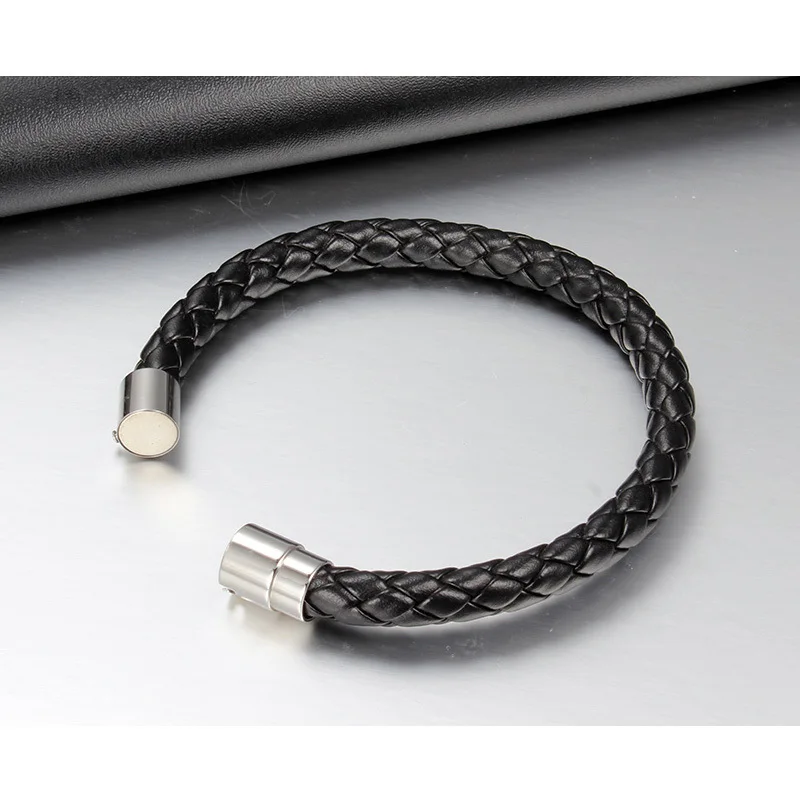 Vnox Classic Black Braided Leather Bracelet for Men Male Jewelry with Stainless Steel Clasp | Украшения и аксессуары